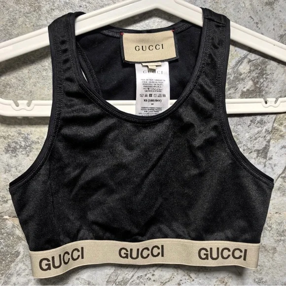 Gucci Black and Cream Sports Bra with Signature Logo Band